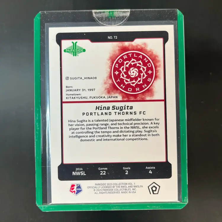Hina Sugita 2025 Parkside Vol 1 NWSL Onyx /2 Black Soccer Card