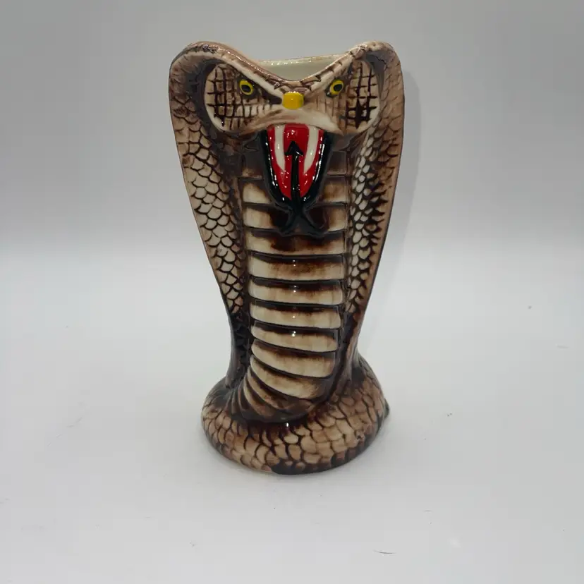 Cobra Snake Tiki Mug Ceramic Cup 7" Tall Brown Glaze 16 Oz