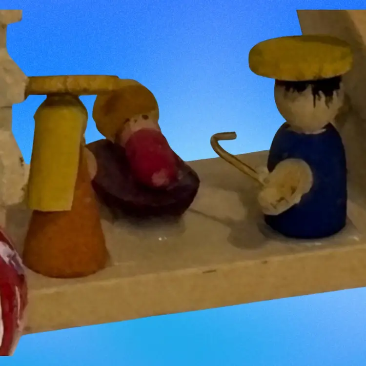 #2 of 6 Vintage Wooden Handcrafted, Miniature Hand painted Christmas Ornament.