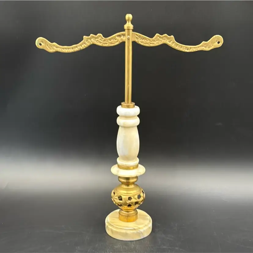 Vintage 1940S Brass And Marble Balance Scale missing Both Plates. This Item Can Be Used As A Necklace Display.