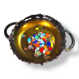 Vintage Laurana Rame D'Arte Enamel On Copper Signed Cutout Bowl - Made in Italy