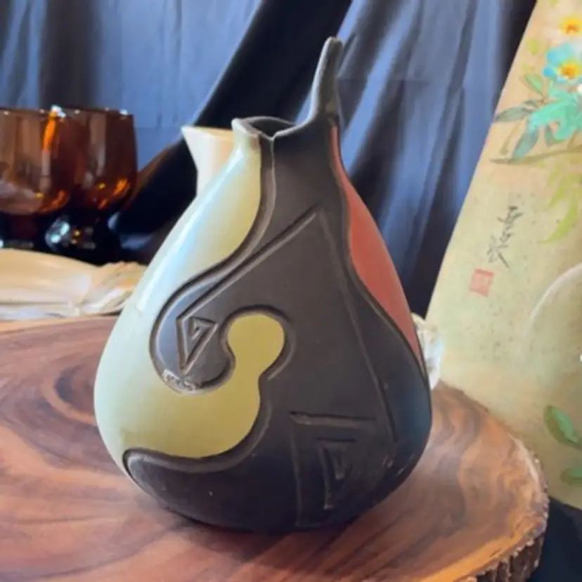 Peruvian Folk Art Clay Abstract Vase