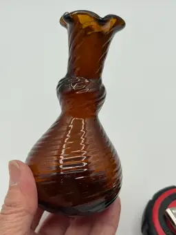 #10. Vintage Brown Hand Blown Art Glass Small Mini Vase