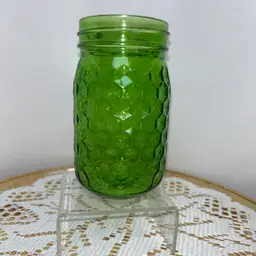 Green Glass Mason Jar Hexagon Stamped Pattern-Not For Canning