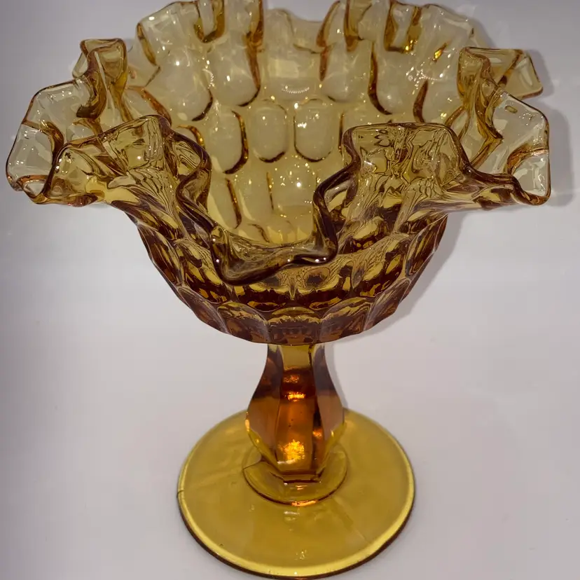 Fenton Thumbprint Amber Glass Pedestal Compote! 6” Tall 5 1/2” Wide!