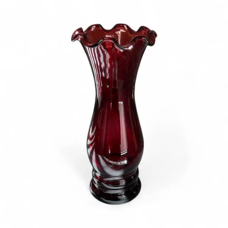 Vintage Anchor Hocking Ruby Red Ruffle Glass Vase