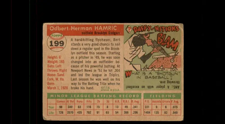1955 Topps #199 Bert Hamric - (pk-tl1) - Brooklyn Dodgers