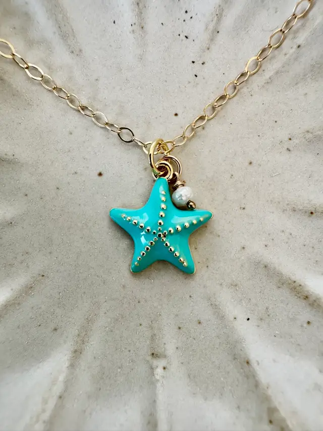 Aqua Starfish Gold Necklace