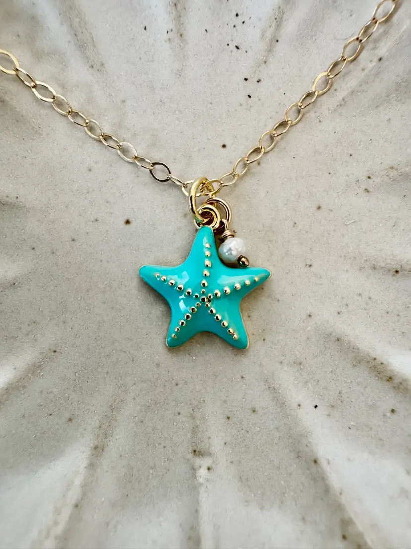 Aqua Starfish Gold Necklace