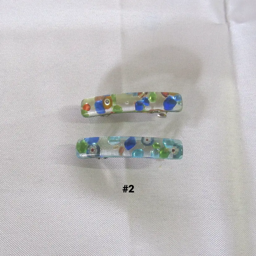 2 Millefiore Dichroic Glass French Clip Barrettes #2