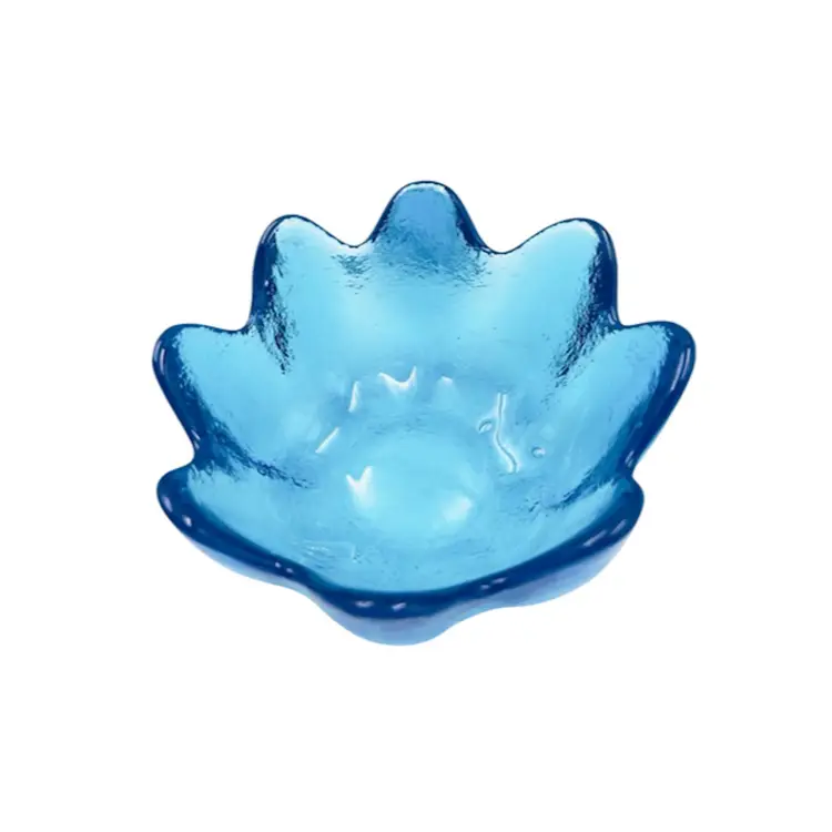 Vintage Serving Bowl Set Lotus PatternBy Blenko Glass Co 1960 Turquoise Blue Salad Dessert