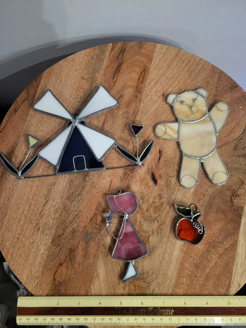 Stained Glass Sun Catcher Windmill Girl Flower Bear Pumpkin x 4