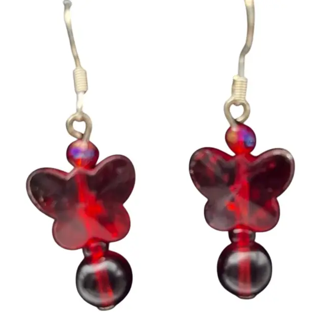 Red Crystal Glass Butterfly Earrings