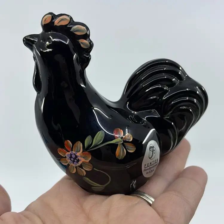 Fenton Midnight The Little Rooster Art Glass Figure 3.5”