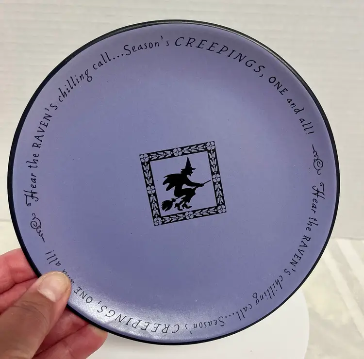 Hallmark Witch Ware Halloween Plates Purple Witch Green Black Cat Orange Pumpkin