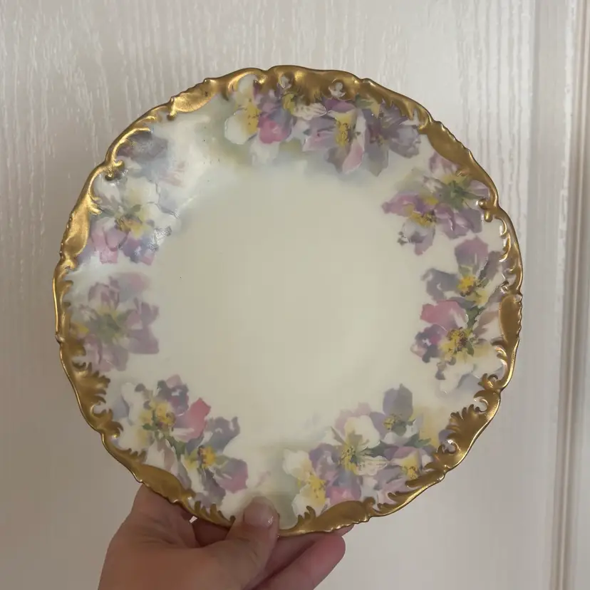 Vintage Pitkin & Brooks France Gold Edged Purple Floral Porcelain Plate