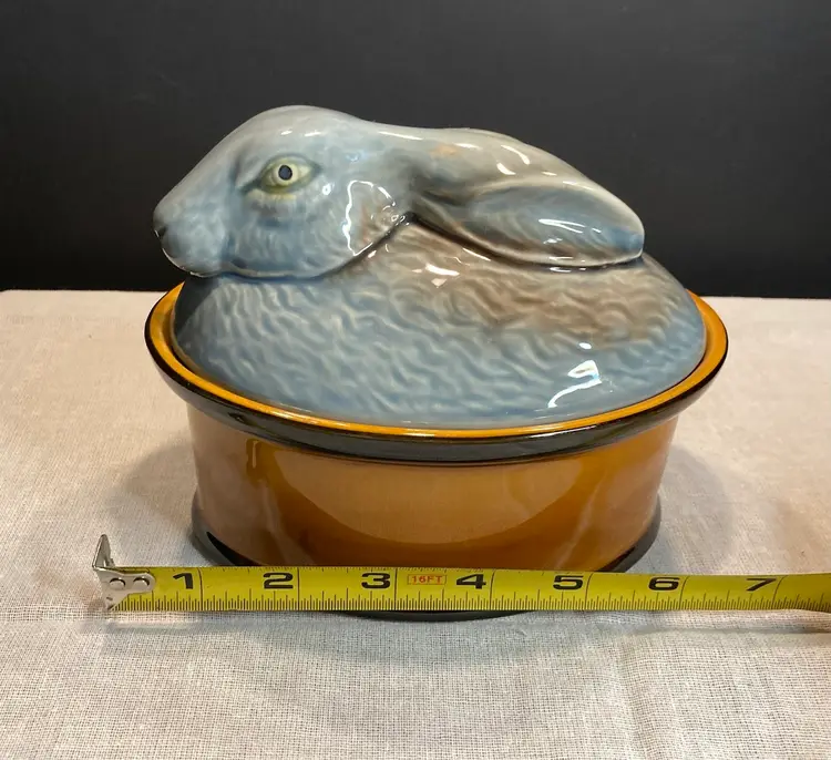 2 Pc Bunny Turn Dish Vtg 50’s Portugal Majolica Dish