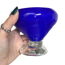 Wauhautchie Prentice Hicks Glass Cup/Bowl 1991 Signed Tennessee Glass Blue Opaque