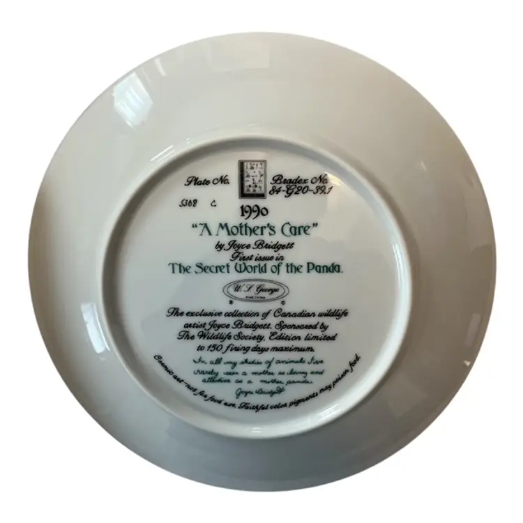 Bradford Exchange Collectible Plate 1990 – A Mother's Care by Joyce Bridgett