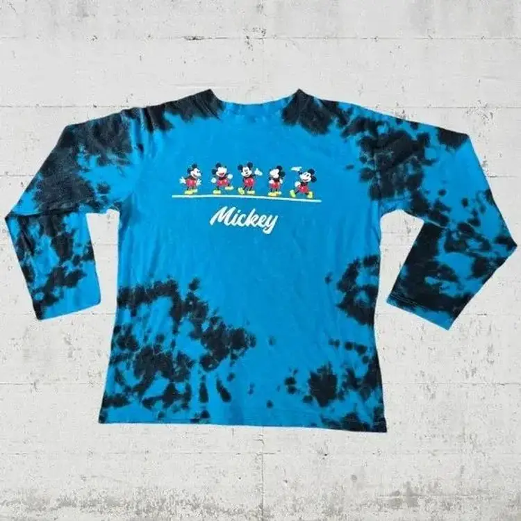 Disney Retro Mickey Mouse Blue Black Tie Dye Crewneck Womens Top Size Medium