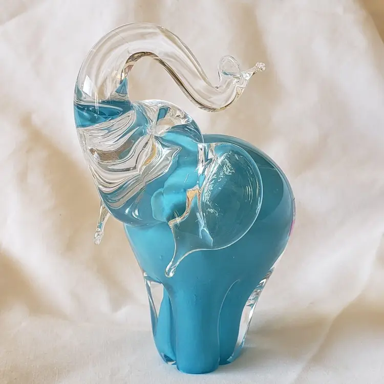 Art Glass Paperweight Elephant Jaros Glass Works Made Czech Republic 5 1/2" Tall