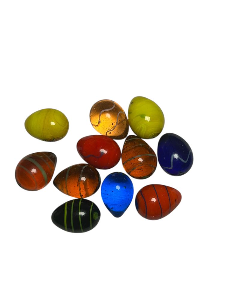 VTG 11 Pc Blown Art Glass Mini Easter Eggs Multi Color Swirls Speckles Lot 1"