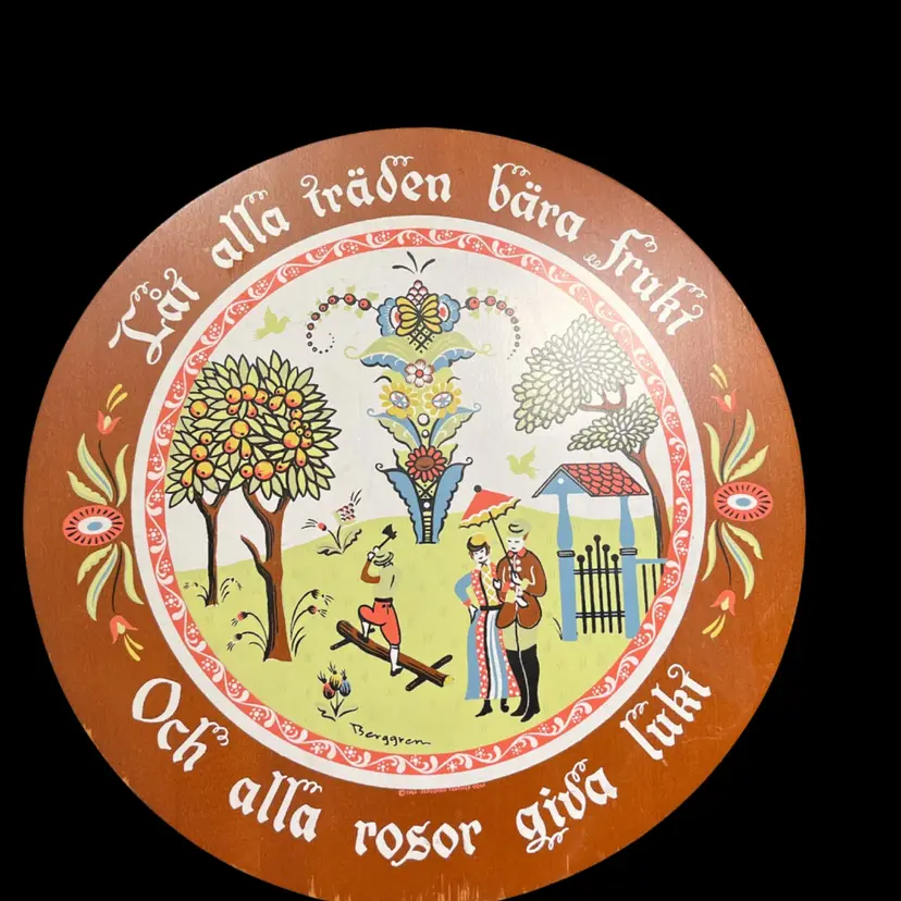 Berggren-Folk Art-Hand Painted Wooden Wall Plaque-Translated "Let all trees bare fruit, Let all flowers give scent"