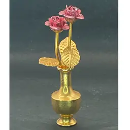 Miniature Metal Roses In Brass Vase, 2” Dollhouse Decor
