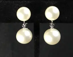 Earrings, Crown Trifari faux pearls, clip ons, glass pearls, silvertone clips