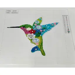 Stunning Rhinestone Beads & Crystal Hummingbird Diamond Art On Canvas 12 X 12