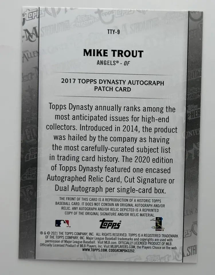 Mike Trout 2021 Topps Commemorative (Topps Dynasty)