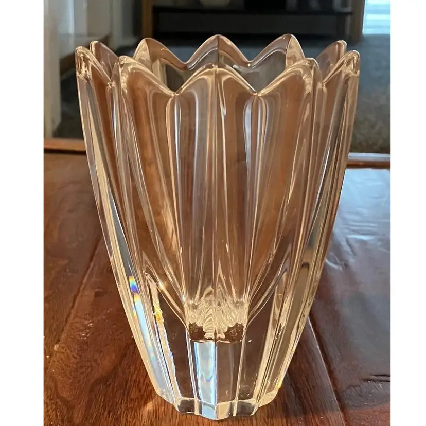 VTG Orrefors Crystal Glass Vase Fleur Signed Sweden Made 6”H 4”W