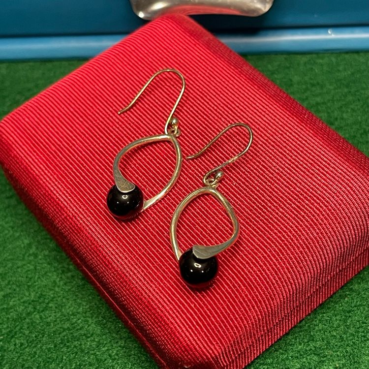 Mexico Sterling 925 Silver Black Onyx Earrings Hook Loop