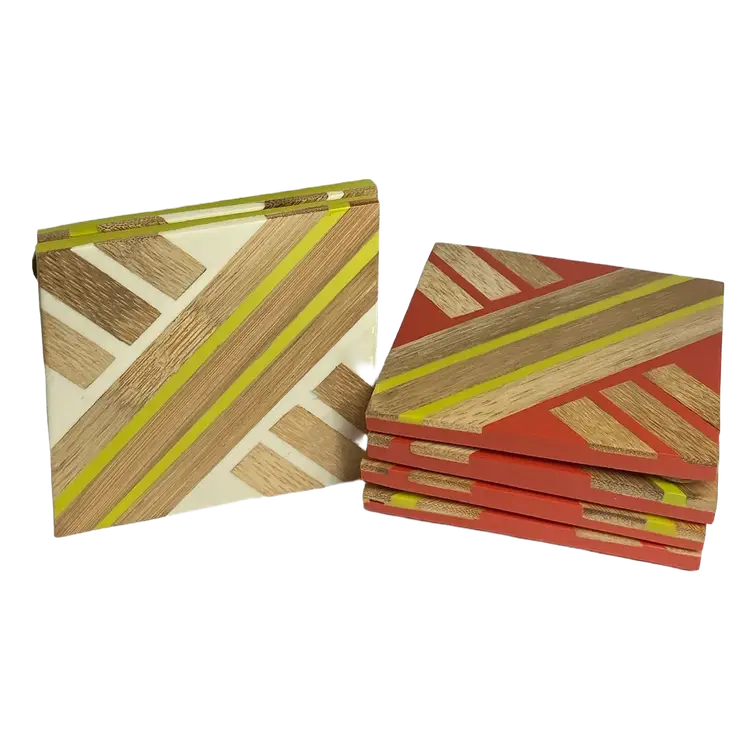 Set of 4 Anthropologie Wood and Resin Coasters (+ 2 Extras)