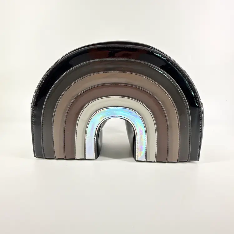 NWOT Killstar We Are The Weirdos Rainbow Backpack Black Patent Leather Silver Bronze