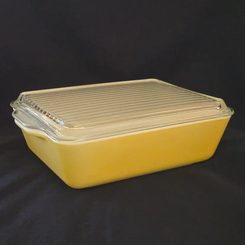 PYREX Ovenware Refrigerator Pan Yellow #0503 with Clear Glass Lid 1½ Quart Vintage