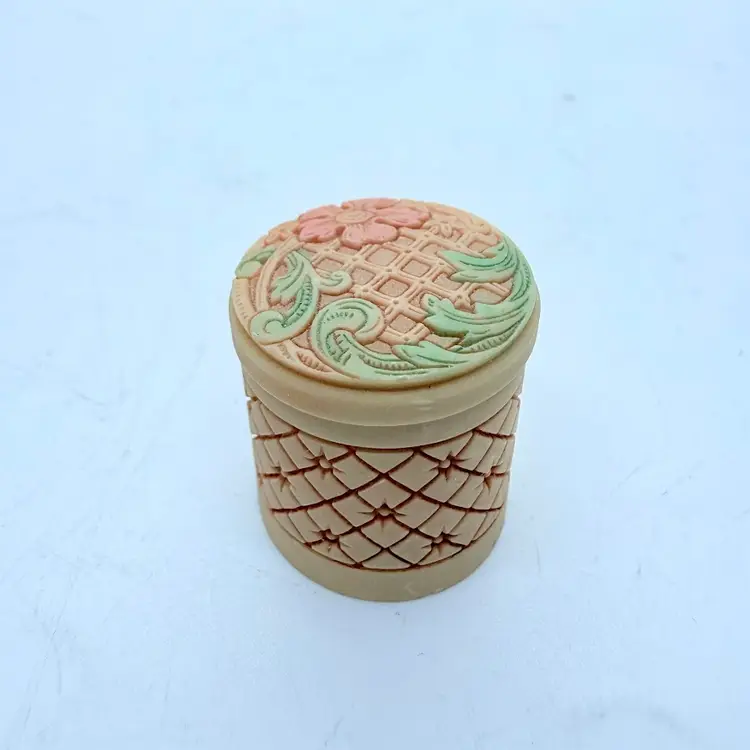 Vintage Miniature Small Pill/ Trinket Box with Lid Vanity Floral Lattice 1"