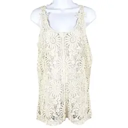 ISELA Crochet Tank Top Womens Size Small Eyelet Cotton Ivory Hippie Festival Y2K