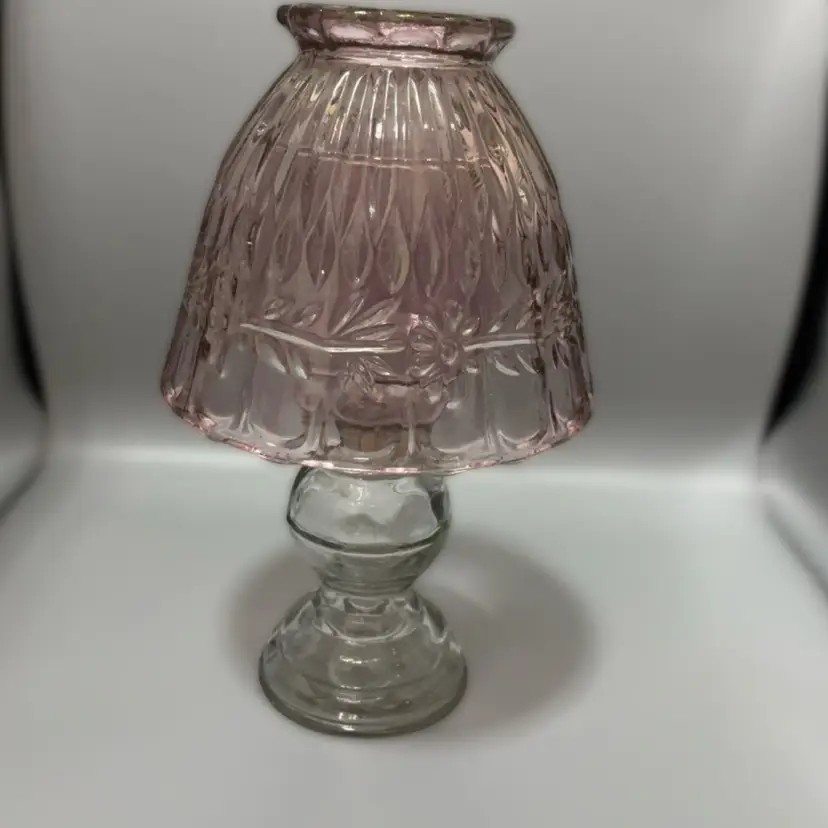 Princess House Pink Purple Iridescent 3-Piece Glass Fairy Lamp 9” Tall Read