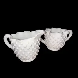 Fenton MilkGlass Hobnail Cream & Sugar Crimped Star Shape