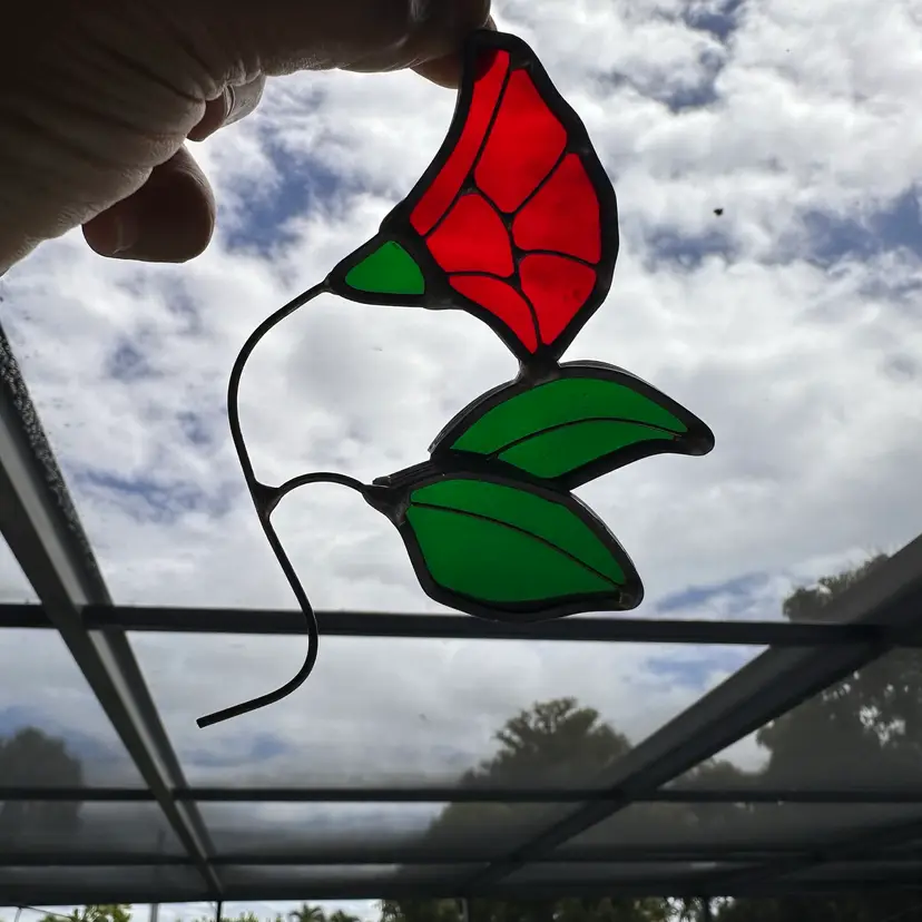 Rose Stained Glass Sun Catcher 5”