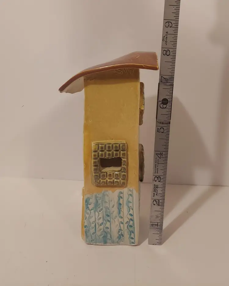Small Works By Diane Karmiol "I Saw A Crooked House" Hand Built Ceramic House Candle Luminary
