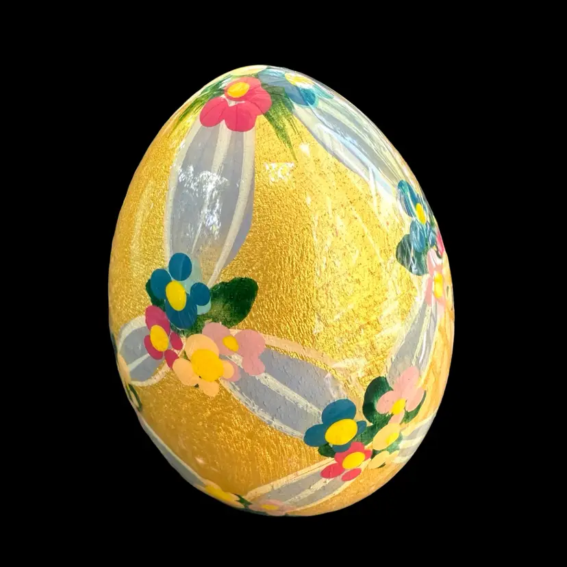 Vintage Alan Traynor Wood Egg Hand Painted Made In Orlando FL Signed & Sticker Easter Egg