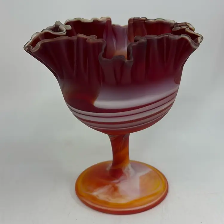 Imperial Glass End Of Day Ruby Slag Compote 6.25H 6Dia Glows