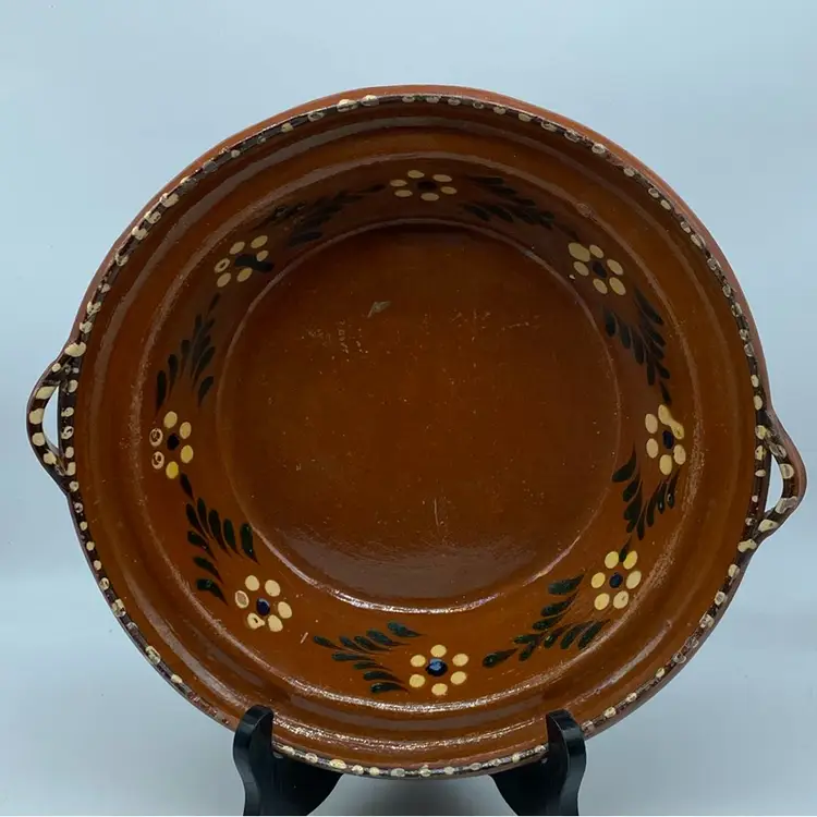 #0754 Pair Large Rustic Mexican Red ware Clay Bowls With Flaws