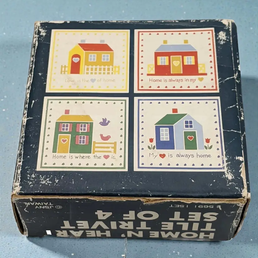 Home N Heart Square Coasters Trivet Tiles Cozy Sweet Comfort Sayings Set 4