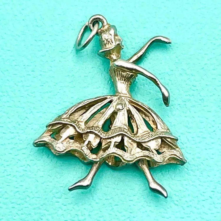 Vintage Ballerina with Moving Legs Sterling Silver Pendant Charm - large, RARE