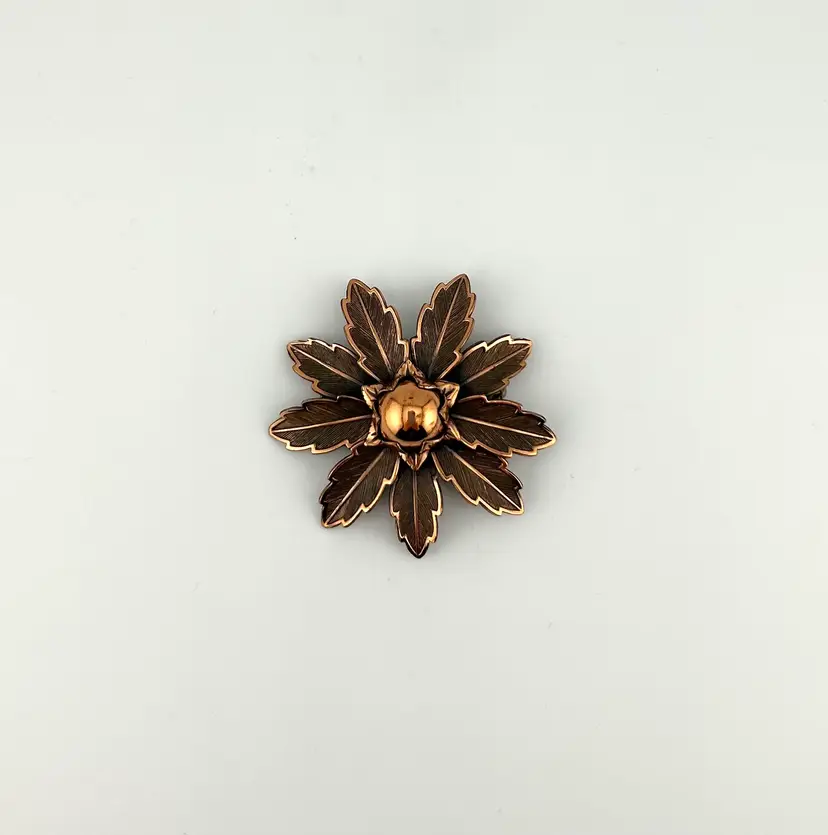 Vintage Bell Copper Flower Brooch 2.25”