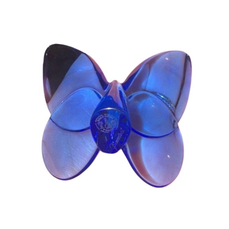 Baccarat Crystal, France Papillon Lucky Butterfly Sapphire Blue Figurine, 3 1/8"