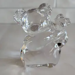 Vtg Orrefors Sweden Koala Bear and Cub clear glass paperweight, Skald Club 1991